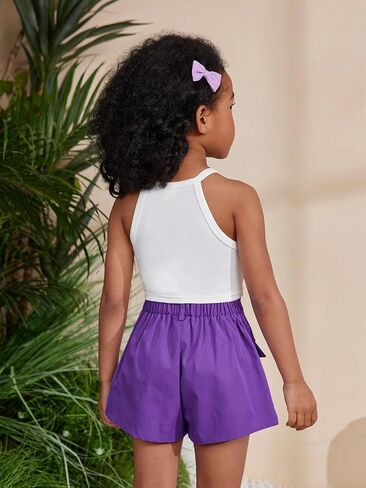 Floerns Toddler Girl's 2 Piece Outfit Heart Print Cami Top with Flap Pocket Shorts Set in Saudi Arabia