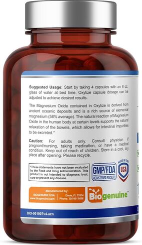 Oxytize 750 mg 120 Vcaps - Natural Magnesium Oxide Oxygen Based Colon Cleanse Gentle Laxative - Supports Healthy Digestive Tract Regularity in Saudi Arabia