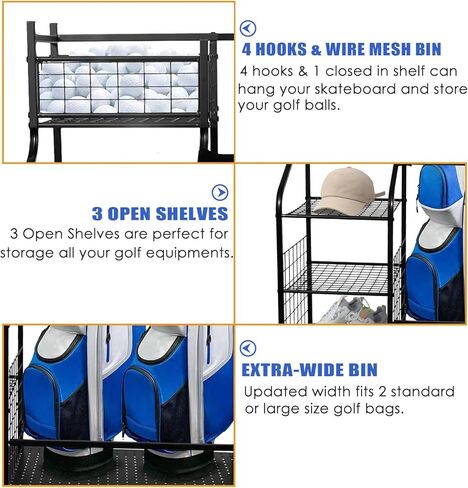 Aozora Golf Bag Organizer Stand Rack with Caster Wheels Fit 2 Golf Bags and Other Golfing Equipment and Accessories (Matte Black) in Kuwait