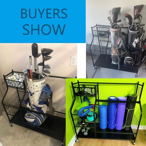 Aozora Golf Bag Organizer Stand Rack with Caster Wheels Fit 2 Golf Bags and Other Golfing Equipment and Accessories (Matte Black) in Kuwait