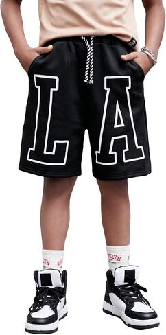 Floerns Boy's Letter Print Drawstring Waist Athletic Running Track Shorts in Saudi Arabia