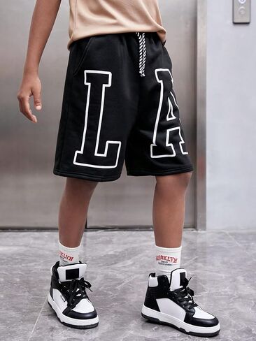 Floerns Boy's Letter Print Drawstring Waist Athletic Running Track Shorts in Saudi Arabia