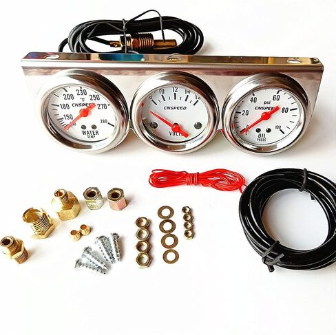 KYMY Triple Gauge Kit,Oil Volt Water Gauge - Chrome Oil Pressure, Voltage,and Water Temperature,3 in 1 Car Triple Meter Auto Gauge Set in Saudi Arabia