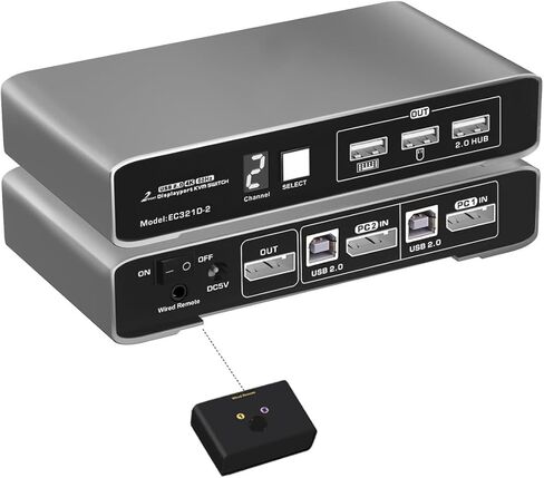 2 منفذ HDMI USB 2.0 KVM Switch 4K@60 هرتز مع جهاز تحكم سلكي لجهازي كمبيوتر وشاشة واحدة، كابلات جسم من الألومنيوم بشاشة رقمية متضمنة in Kuwait