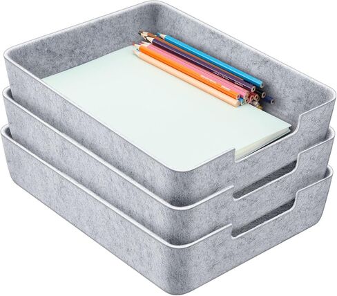 Buryeah 3 Pcs Stackable Desk Letter Tray 12.99 x 9.84 Inch Soft Felt Tray Paper Tray Organizer Document Tray Drawer Organizer Felt Storage Bins for Office Classroom File Magazine Organizing Supply in Saudi Arabia