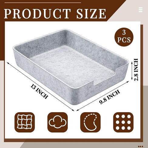 Buryeah 3 Pcs Stackable Desk Letter Tray 12.99 x 9.84 Inch Soft Felt Tray Paper Tray Organizer Document Tray Drawer Organizer Felt Storage Bins for Office Classroom File Magazine Organizing Supply in Saudi Arabia