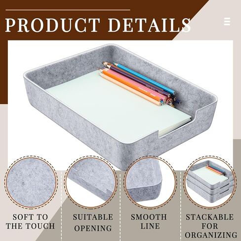 Buryeah 3 Pcs Stackable Desk Letter Tray 12.99 x 9.84 Inch Soft Felt Tray Paper Tray Organizer Document Tray Drawer Organizer Felt Storage Bins for Office Classroom File Magazine Organizing Supply in Saudi Arabia