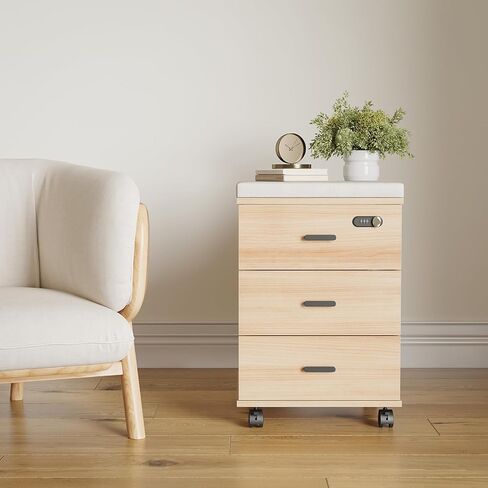 Soohow 3 Mobile Smart Lock Small Rolling Desk Unit Storage Drawers Black Filing Cabinet for Home Office Business, Brown in Kuwait