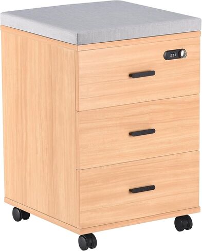 Soohow 3 Mobile Smart Lock Small Rolling Desk Unit Storage Drawers Black Filing Cabinet for Home Office Business, Brown in Kuwait