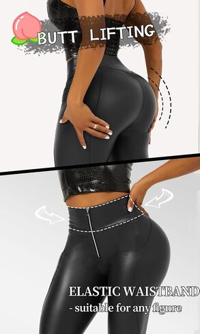 Women's Stretchy Faux Leather Leggings Pants Sexy High Waisted Pleather Tights Elastic Shaping Hip Push Up PU Tights in Saudi Arabia