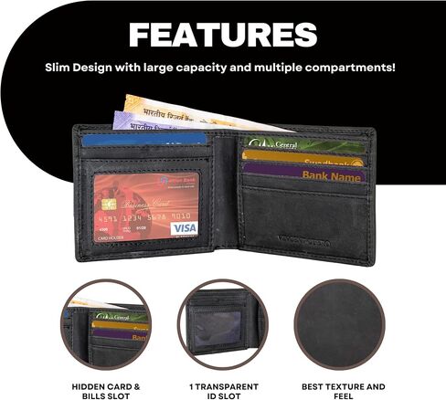 Mens wallets rfid blocking minimalist wallet for men, Thin Wallet for Men Slim, RFID Blocking Wallet, gifts for him - bifold wallet for men with id card holder, Black textured, Coffee in Saudi Arabia