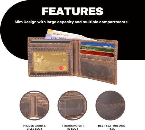Mens wallets rfid blocking minimalist wallet for men, Thin Wallet for Men Slim, RFID Blocking Wallet, gifts for him - bifold wallet for men with id card holder, Black textured, Coffee in Saudi Arabia
