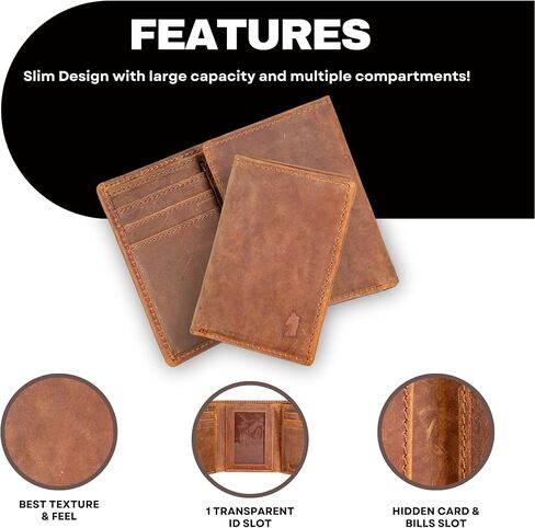Mens wallets rfid blocking minimalist wallet for men, Thin Wallet for Men Slim, RFID Blocking Wallet, gifts for him - bifold wallet for men with id card holder, Black textured, Coffee in Saudi Arabia