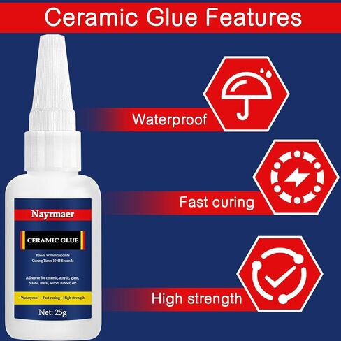 Ceramic Glue, Glue for Porcelain and Pottery Repair, Instant Strong Glue for Pottery, Porcelain, Glass, Plastic, Metal, Rubber and DIY Craft (25, Grams) in Saudi Arabia