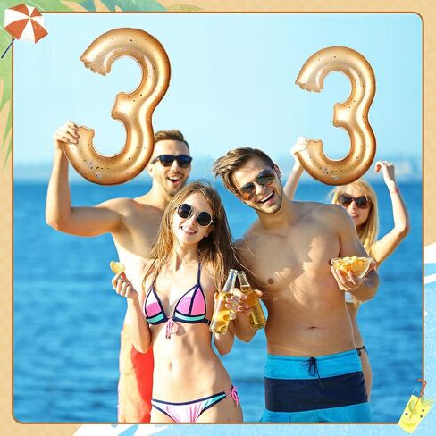 رقم 0-9 حمام السباحة يطفو 20 بوصة حوض سباحة ذهبي ديكور حفلة عيد ميلاد كبير قابل للنفخ بالون سباحة لمستلزمات حفلات التخرج الصيفية ديكور داخلي وخارجي (رقم 3) in Kuwait