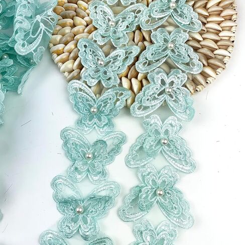 2Yard Organza Butterfly Pearl Embroidered Lace Edge Trim Ribbon,Lace Ribbon Trim Embroidered Sewing Lace Trim Applique Fabric for Decorations Crafts Supplies-Peach in Saudi Arabia
