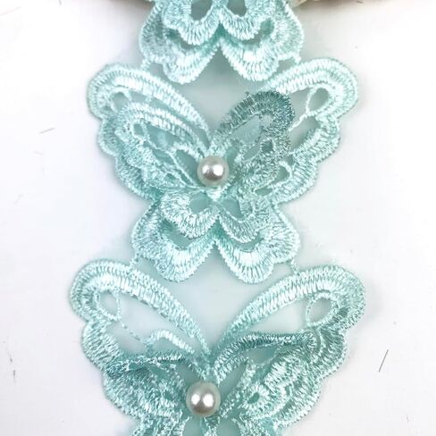 2Yard Organza Butterfly Pearl Embroidered Lace Edge Trim Ribbon,Lace Ribbon Trim Embroidered Sewing Lace Trim Applique Fabric for Decorations Crafts Supplies-Peach in Saudi Arabia
