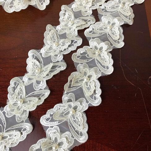2Yard Organza Butterfly Pearl Embroidered Lace Edge Trim Ribbon,Lace Ribbon Trim Embroidered Sewing Lace Trim Applique Fabric for Decorations Crafts Supplies-Peach in Saudi Arabia