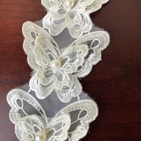 2Yard Organza Butterfly Pearl Embroidered Lace Edge Trim Ribbon,Lace Ribbon Trim Embroidered Sewing Lace Trim Applique Fabric for Decorations Crafts Supplies-Peach in Saudi Arabia