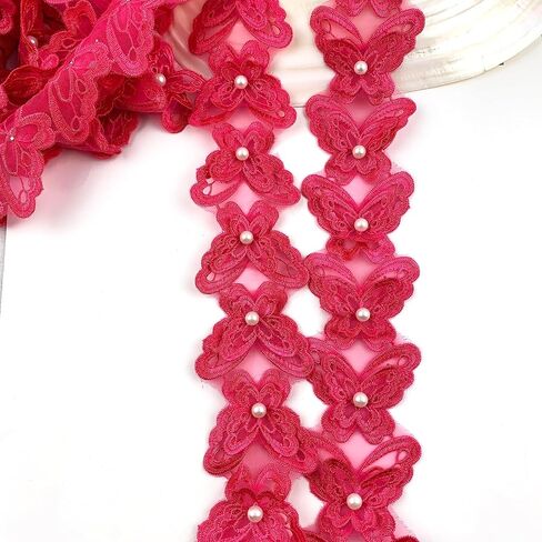 2Yard Organza Butterfly Pearl Embroidered Lace Edge Trim Ribbon,Lace Ribbon Trim Embroidered Sewing Lace Trim Applique Fabric for Decorations Crafts Supplies-Peach in Saudi Arabia