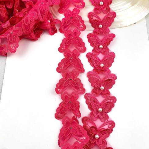 2Yard Organza Butterfly Pearl Embroidered Lace Edge Trim Ribbon,Lace Ribbon Trim Embroidered Sewing Lace Trim Applique Fabric for Decorations Crafts Supplies-Peach in Saudi Arabia