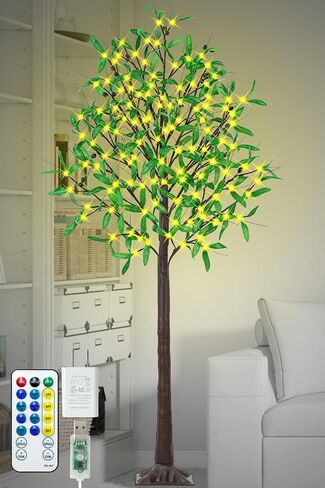 Lighted Olive Trees Artificial 4ft 60 LED Lights for Decoration Inside Outside, Prelit Fake Tree with 12 Fruits 120 Leaves Remote Electric Greenery Lights for Christmas Wedding Holiday Home Decor in Saudi Arabia