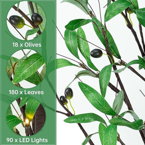 Lighted Olive Trees Artificial 4ft 60 LED Lights for Decoration Inside Outside, Prelit Fake Tree with 12 Fruits 120 Leaves Remote Electric Greenery Lights for Christmas Wedding Holiday Home Decor in Saudi Arabia