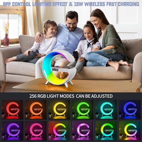 مصباح مكبر صوت بلوتوث BKDRL مع شاحن لاسلكي، ضوء ليلي RGB، ساعة منبه، تحكم في التطبيقات - أبيض in Saudi Arabia
