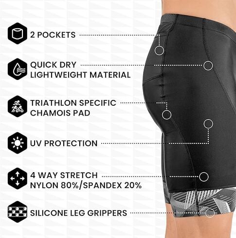 Triathlon Shorts Mens - Padded Tri Shorts Mens Triathlon Shorts - 2 Pocket FX Triathalon Shorts, Medium Compression in Kuwait