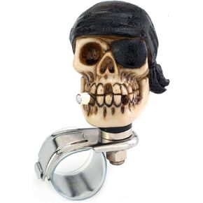 Skull Car Handle Spinner Steering Wheel Suicide Knob, One-Eyed Pirate Style Car Power Grip Knobs Fit Most Manual Automatic Vehicles, Black