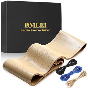 Leather Steering Wheel Cover, Non-Slip Car Steering Wheel Wrap with Soft Padding, Stitch On Wrap, DIY Car Wheel Cover Protector 15inch Universal Fit (Black)