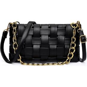 Women's Braided Shoulder Bag Weave Purse with Chain,Woven Crossbody Evening Small Handbag Satchel Clutch Evening Bag