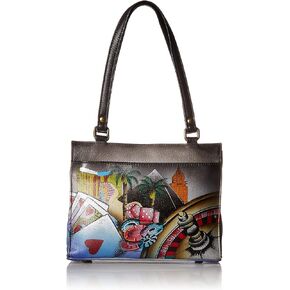 Anna by Anuschka Women's Genuine Leather Large Zip-Top Satchel | Hand Painted Original Artwork | Zip-Top Organizer