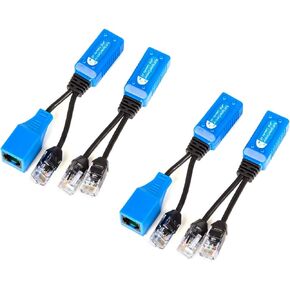 2 Pair RJ45 Ethernet Cable Combiner/Splitter Sharing Kit 2-in-1 (2 Cameras Over 1 Cable) Cat5e PoE Power/Data Transmission Adapter for 4 x Network Security Camera NVR Surveillance System