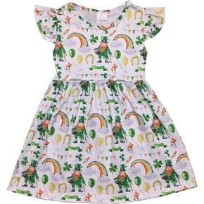 Baby Toddler Little Girls St. Patricks Day Shamrock Clover Pearl Flutter Sleeve Dress