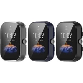 Watch Case Compatible for Amazfit Bip 3 Pro/Bip 3 Watch Case Cover, Screen Protector All-Around Case Hard PC Bumper Full Cover Shell Cases for Bip 3/Bip3 Pro Smartwatch Accessory (3 Colors)