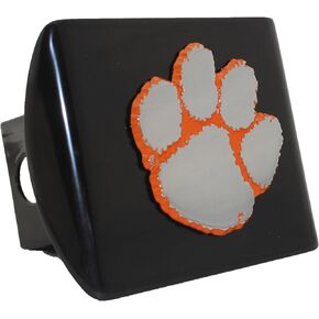 Clemson Tigers Chrome with Orange Trim on Black Metal Hitch Cover