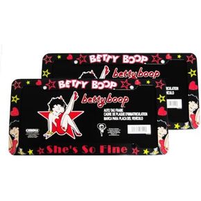 A Set of 2 Plastic Glitter Automotive License Plate Frame - Betty Boop Leg Up Star