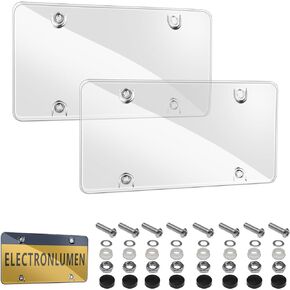 Clear License Plate Covers Holder Fits Standard US Plates PC Material Unbreakable Number License Plate Protector, Pack of 2 (Clear Cover)