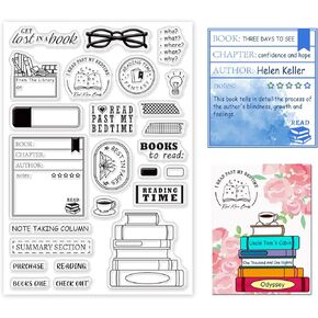 GLOBLELAND Books to Read Clear Stamps for DIY Scrapbooking Reading List Silicone Clear Stamp Seals for Cards Making Photo Album Journal Home Decoration