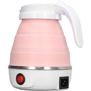 Foldable Travel Electric Kettle, Silicone and Stainless Steel Quick Boiling Folding Electric Kettle 0.6L for Camping (Pink)
