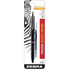 Zebra Pen Sarasa Grand Retractable Gel Pen with Ink Refill, Black Barrel, Medium Point, 0.7mm, Black Ink, 1-Pack (91201)