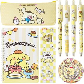 Cute Pompompurin School Supplies Set - Gel Pens, Journal Notebook, 50 Stickers, Pencil Cse, Kawaii Stationery Set, Back to School Gift, Yellow Pompompurin