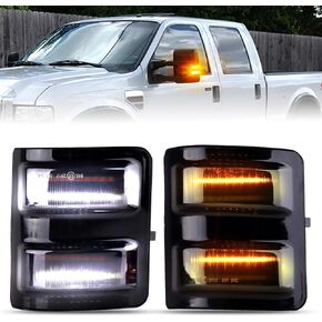 LED Side Mirror Marker Turn Signal Lights Smoked Lens Sequential White & Dynamic Amber Lamp For 2008-2016 Ford F250 F350 F450 F550 Super Duty Running light