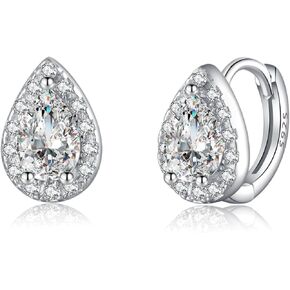 SLUYNZ Solid 925 Sterling Silver CZ Teardrop Hoop Earrings for Women Teen Girls Waterdrop Hoop Earrings Huggie