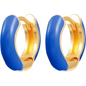 Colorful Enamel Small Hoop Earrings Gold Plated Bohemian Charm Pink Thick Mini Round Circle Tiny Huggie Hoop Earrings for Women Teen Girls Minimalist Birthday Christmas Prom Party Trendy Jewelry Gifts