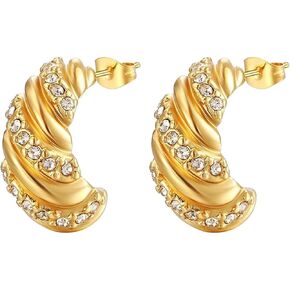 Gold Silsve Chunky Hoop Earrings for Women Stainless Steel Lightweight Hollow Oval Drop Hoops Earring Fashion Hypoallergenic Jewelry for Women Girls
