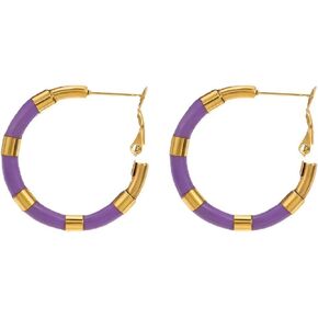 Bamboo Layered Hoop Earrings Colorful Stainless Steel Pierced Earrings for Women Teen Girls Bohemian Holiday Style Hoop Drop Dangle Earrings Hypoallergenic Ear Studs Latch Back Clasp