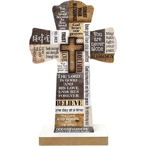 Qswo Wooden Crosses,Christians Cross Wall Decor,Cross Desk Decor,Cross Decor for Wall,Faith Bible Verse Wooden Crosses,Rustic Christian Cross Wooden Hanger,Spiritual Religious Cross plaque
