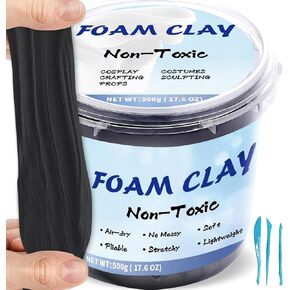 طين رغوي للتشكيل، 500 جرام طين أسود ناعم جاف بالهواء للبالغين، خفيف الوزن، لوازم فنية إبداعية ذاتية الصنع مع أدوات النحت، مناسب للحفلات التنكرية/الحرف اليدوية/التصميم/التشكيل in Kuwait